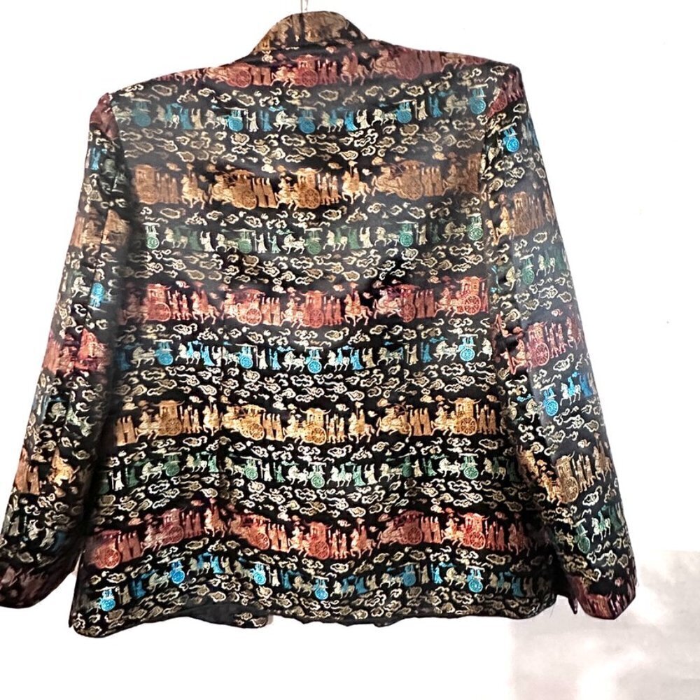 Mandarin Collar Embroidered Black Colorful Blazer Embroidery Frog Buttons Jacket - Picture 6 of 7